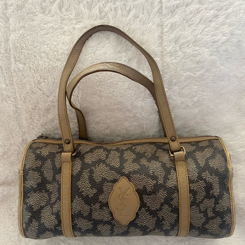 Vintage Yves Saint Laurent Giraffe Print Papillon Barrel Bag.
